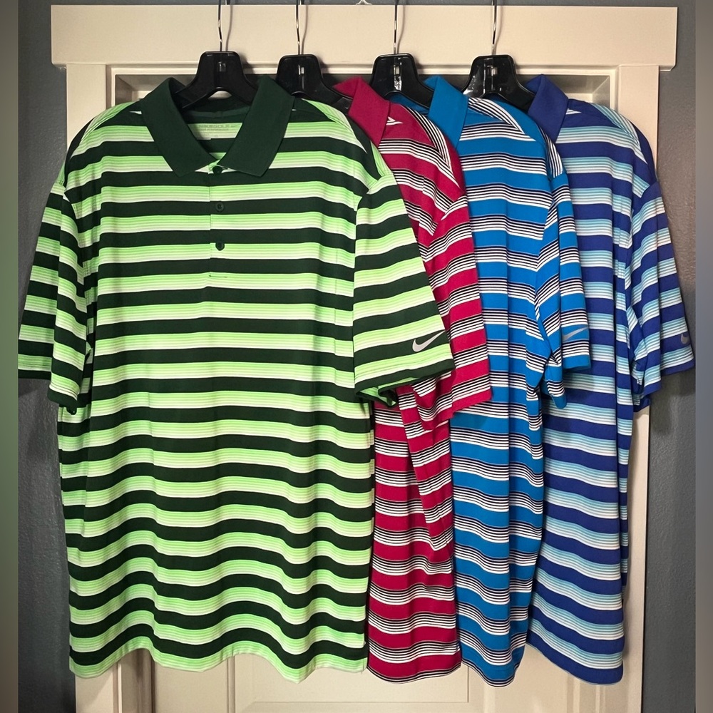 4 Nike Dry Tech Vent Mesh Stripe Golf Polo Shirt Men XL Green Blue 639710